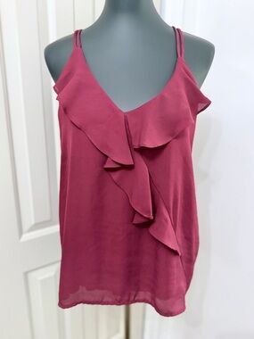 Cake Burgundy Ruffle Tank Top Size L Flowy Layered Cami Boho Feminine
